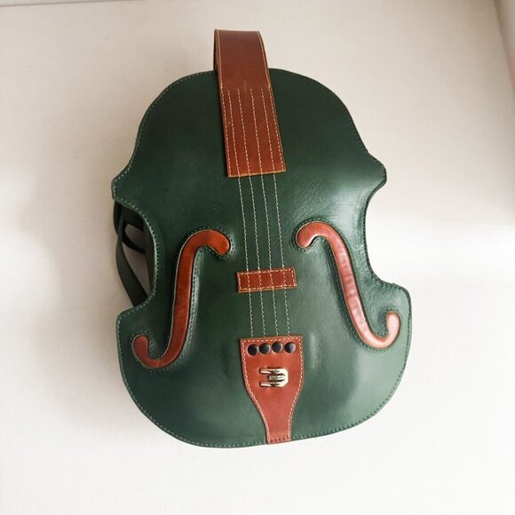 Handmade Ramsay Violin Green Brown Leather Backpack main image 4